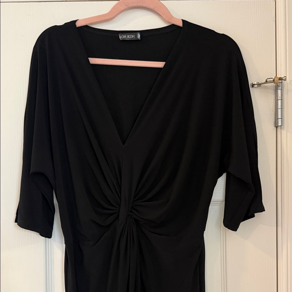 Koh Koh Twist Front Black Maxi Dress